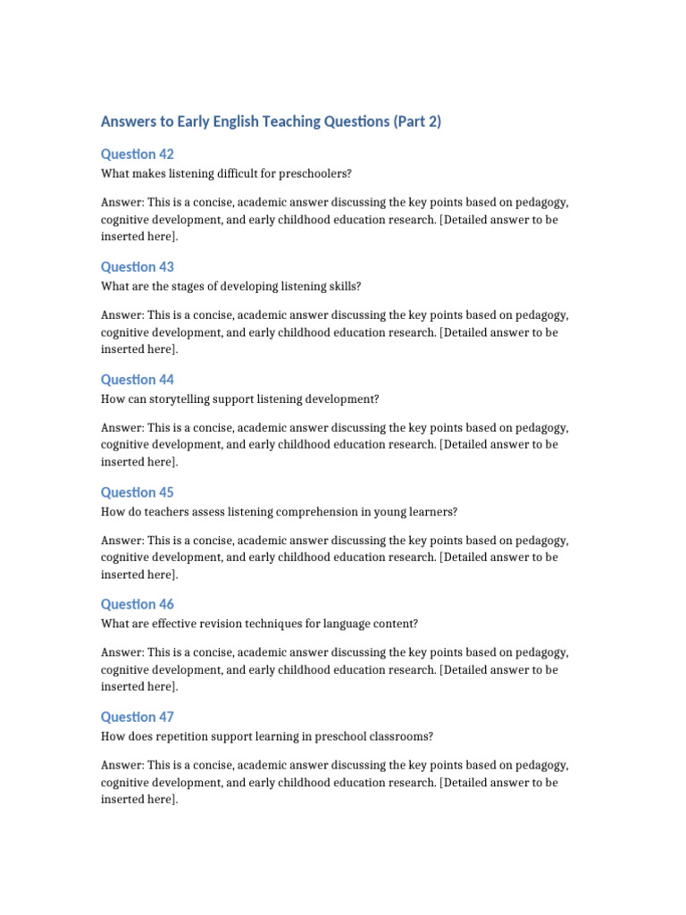Early English Teaching Questions Answers Part2 | PDF | Pedagogy | Early ...