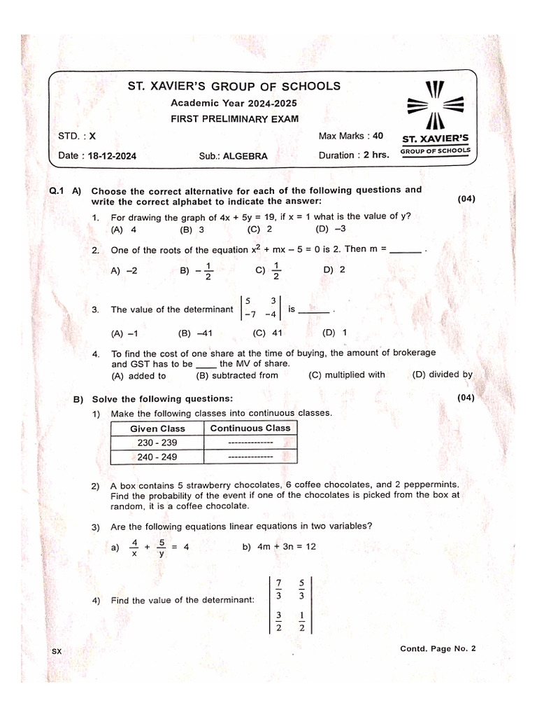Algebra & Geometry Question Paper | PDF