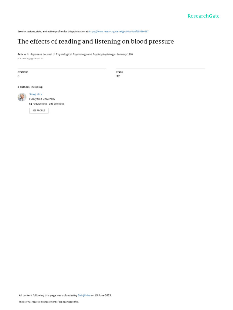 The Effects of Reading and Listening on Blood Pres | PDF | Blood ...