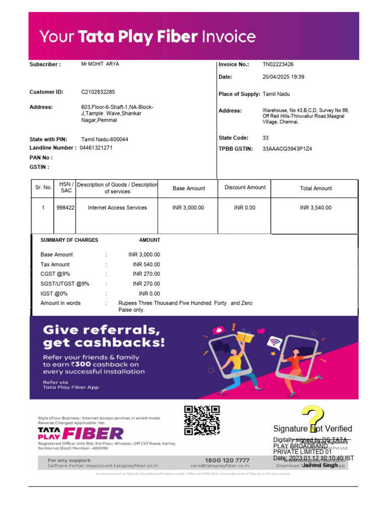 InternetBill_Apr25 | PDF | Telecommunications | Economy Of India