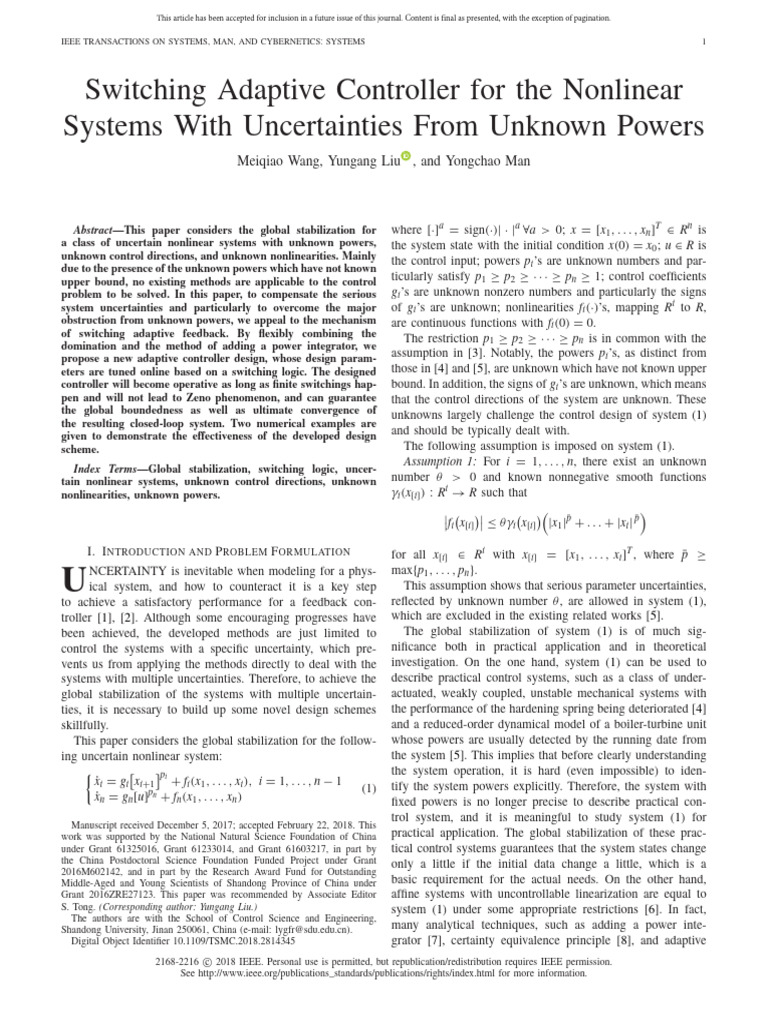 Input - POWER - Switching Adaptive Controller For The Nonlinear Tsmc ...