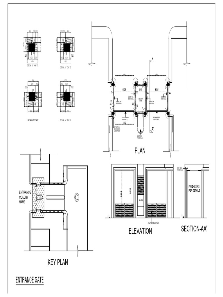 Entrance Gate and Elevation Plan Details | PDF | Building Engineering ...