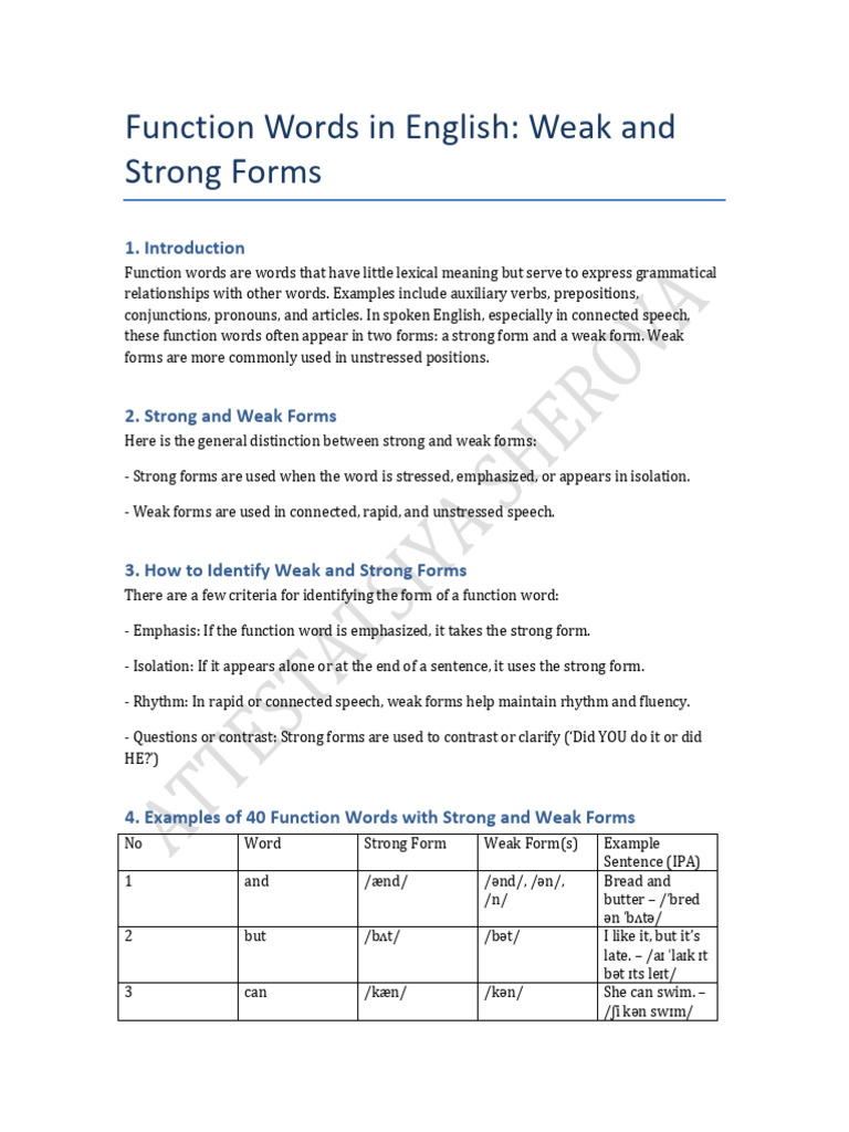 Understanding English Function Words | PDF | English Language | Stress ...