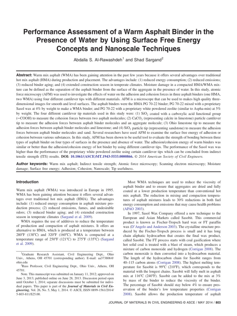 Performance Assessment of A Warm Asphalt Binder in The Presence of ...