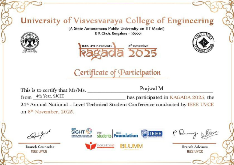 Prajwal M KAGADA 2025 Participation Certificate | PDF