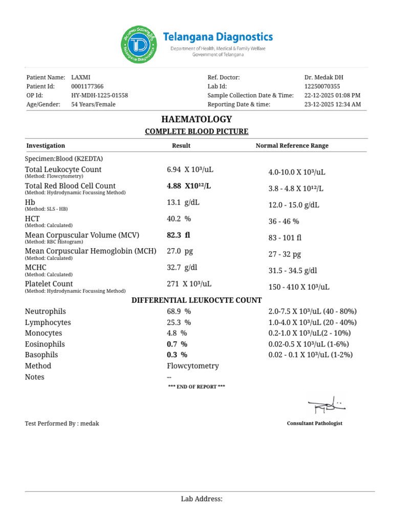 Complete Blood and Biochemistry Report | PDF | White Blood Cell ...