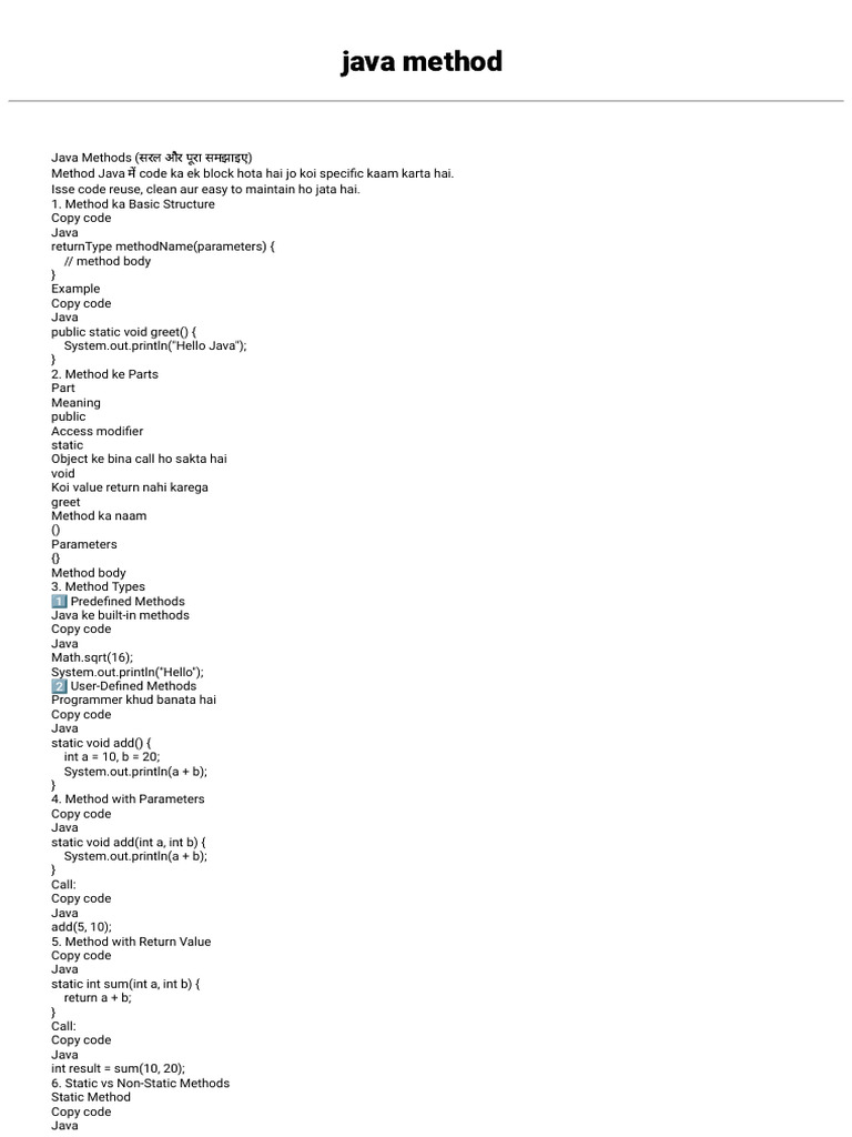 Java Methods: Structure & Types Explained | PDF