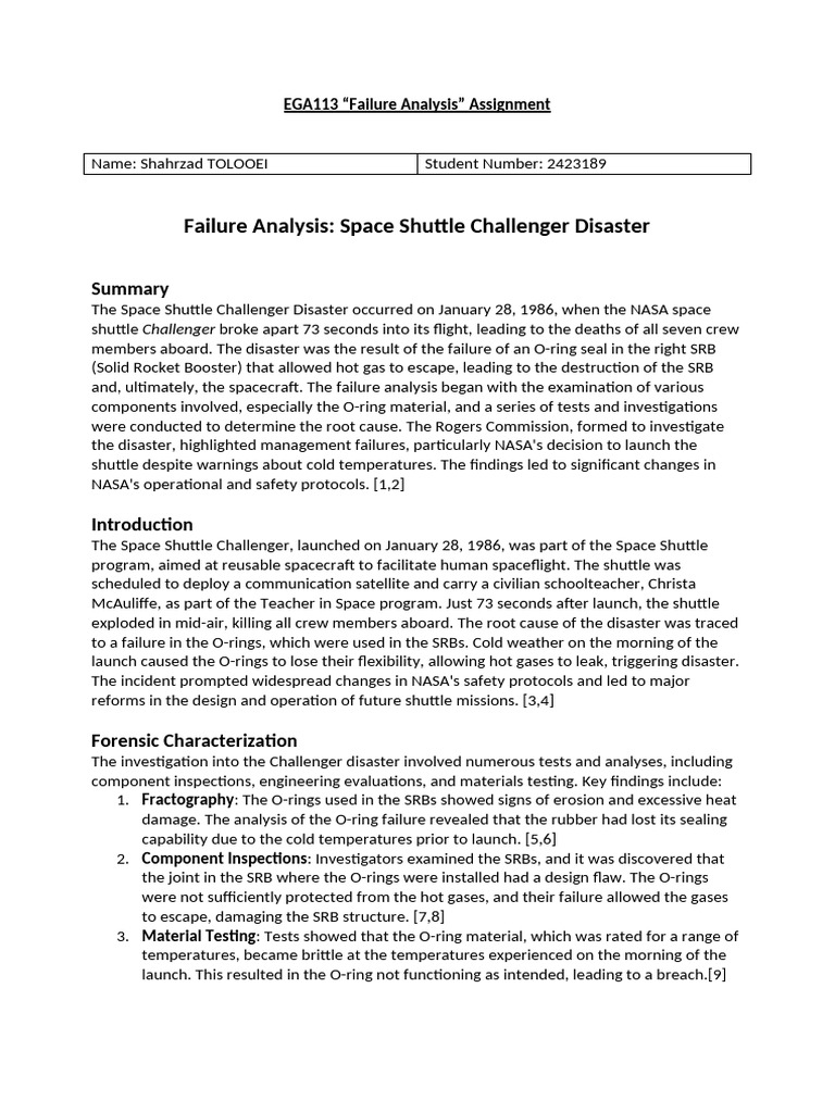 Challenger Disaster Failure Analysis | PDF | Space Shuttle Challenger ...