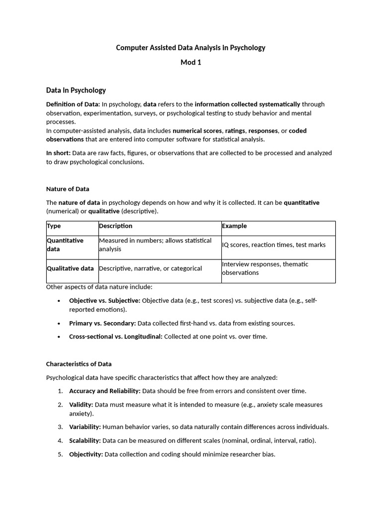 Computer Assisted Data Analysis in Psychology | PDF | Statistics | Data ...