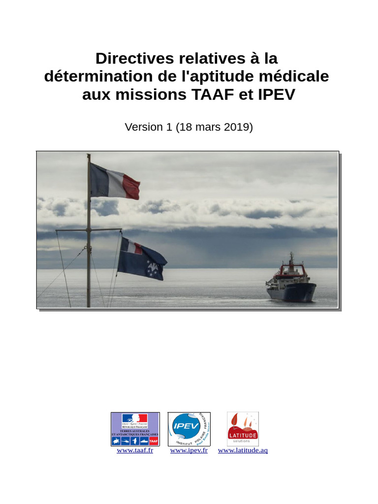 Aptitude médicale pour missions TAAF/IPEV | PDF