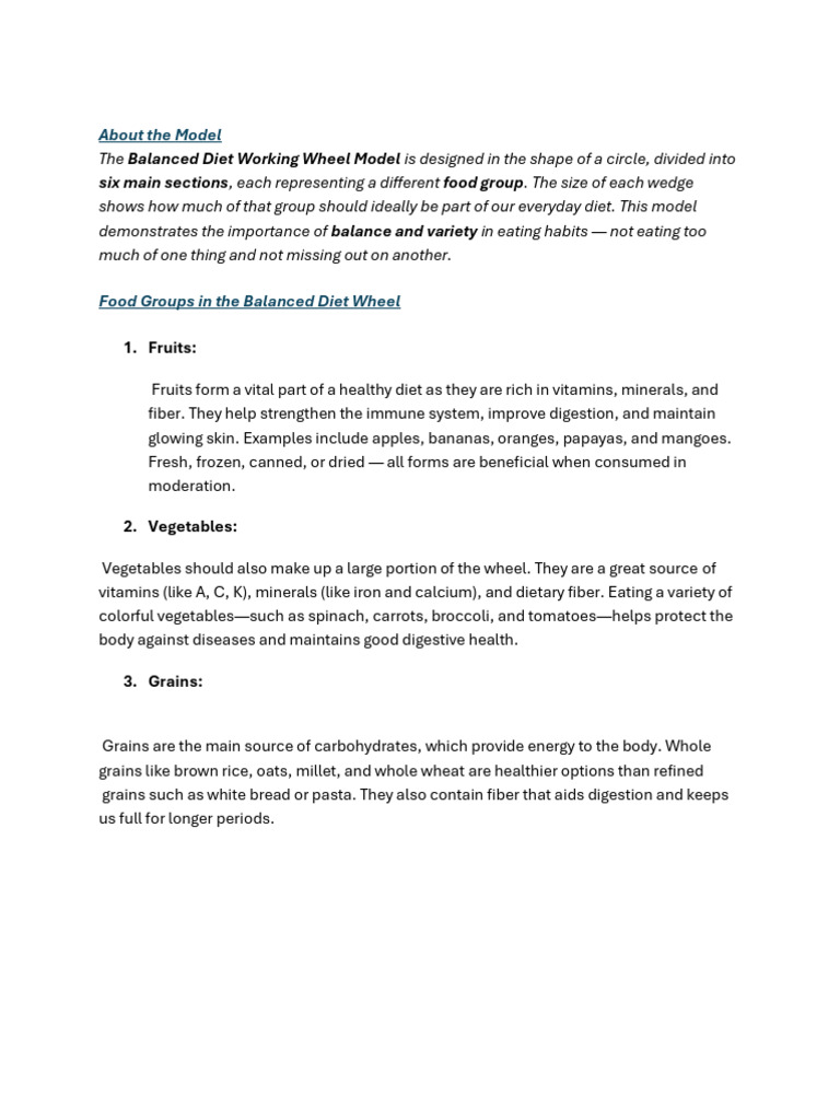 Balanced Diet Wheel Model Explained | PDF | Healthy Diet | Diet (Nutrition)