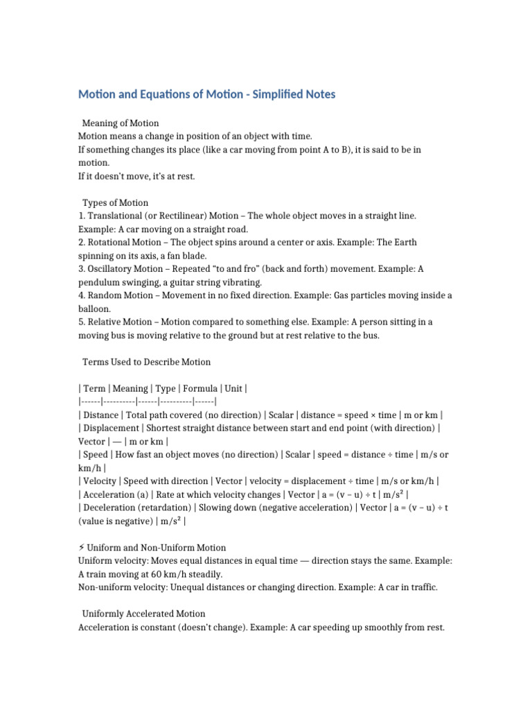 Motion Types and Equations Explained | PDF | Acceleration | Velocity