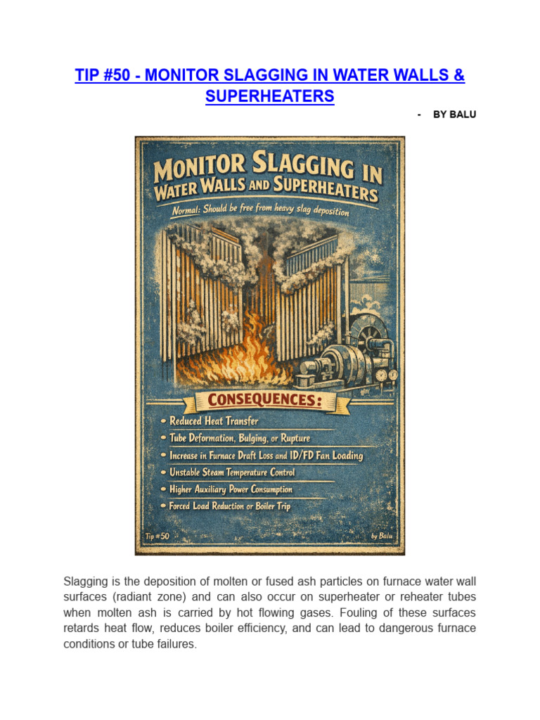 Tip #50 - Monitor Slagging in Water Walls & Superheaters | PDF | Boiler ...