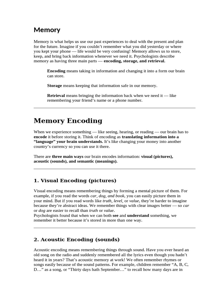 MEMORY | PDF | Recall (Memory) | Memory