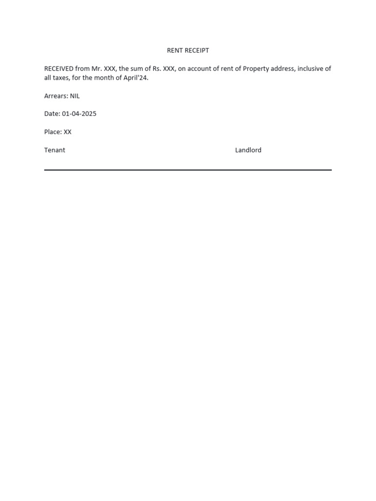 April 2024 Rent Receipt Template | PDF