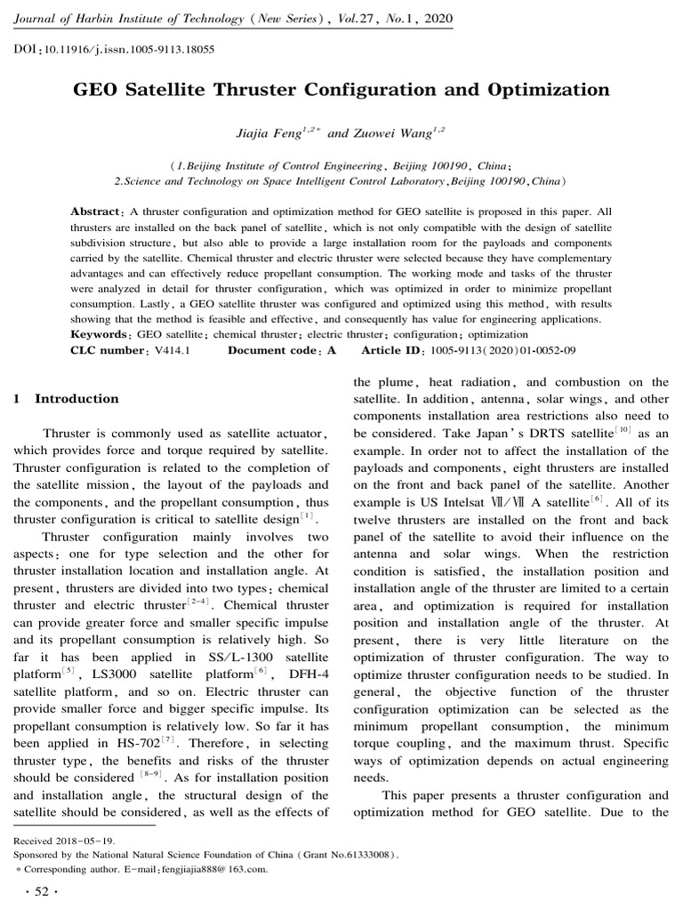 GEO Satellite Thruster Configuration and Optimization | PDF