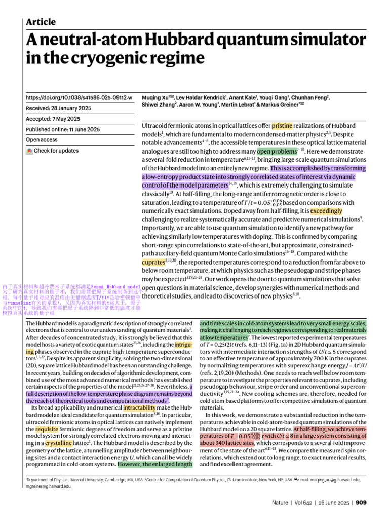 A Neutral-Atom Hubbard Quantum Simulator in The Cryogenic Regime | PDF ...