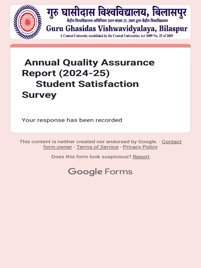 Annual Quality Assurance Report (2024-25) Student Satisfaction Survey | PDF