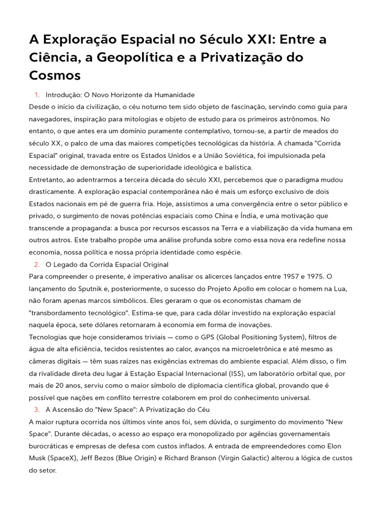 Exploração Espacial: Ciência e Privatização | PDF | Space X ...