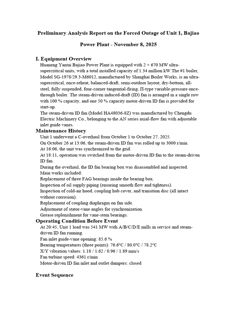 Bajiao Power Plant Unit 1 Outage Analysis | PDF | Boiler | Bearing ...