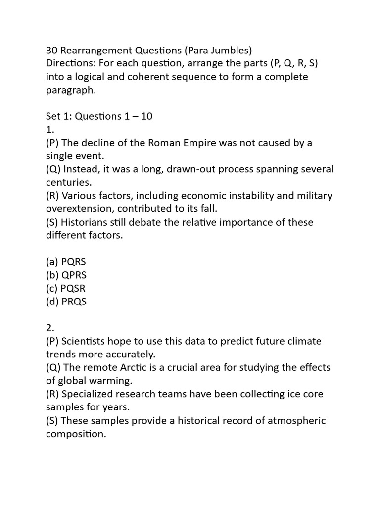 Rearrangement Questions for Paragraph Jumbles | PDF | Sun | Stars