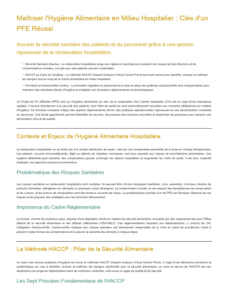Hygi ne Alimentaire Hospitali re Guide PFE PDF S curit 