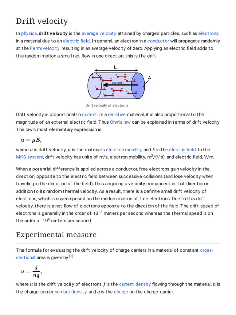 Drift Velocity of Electrons Explained | PDF | Atomic Physics | Applied ...