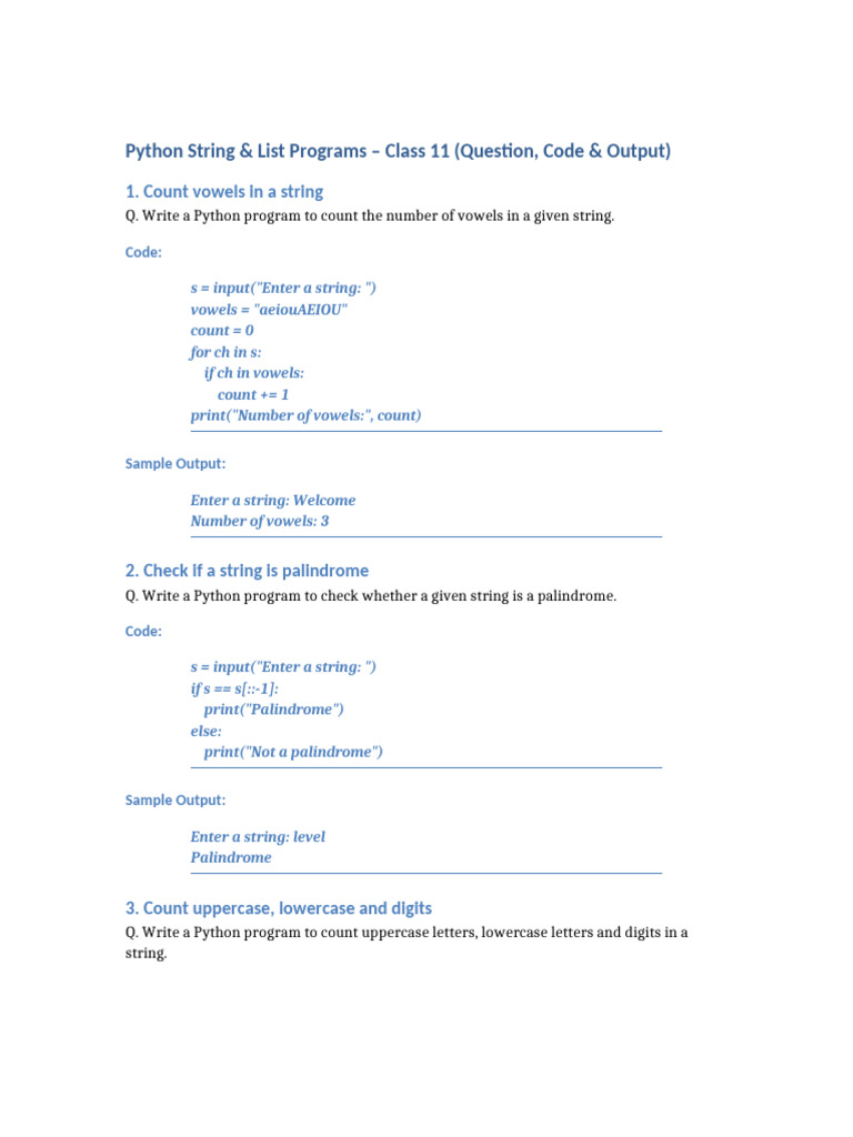Python Programs for Strings & Lists | PDF | Letter Case | String ...