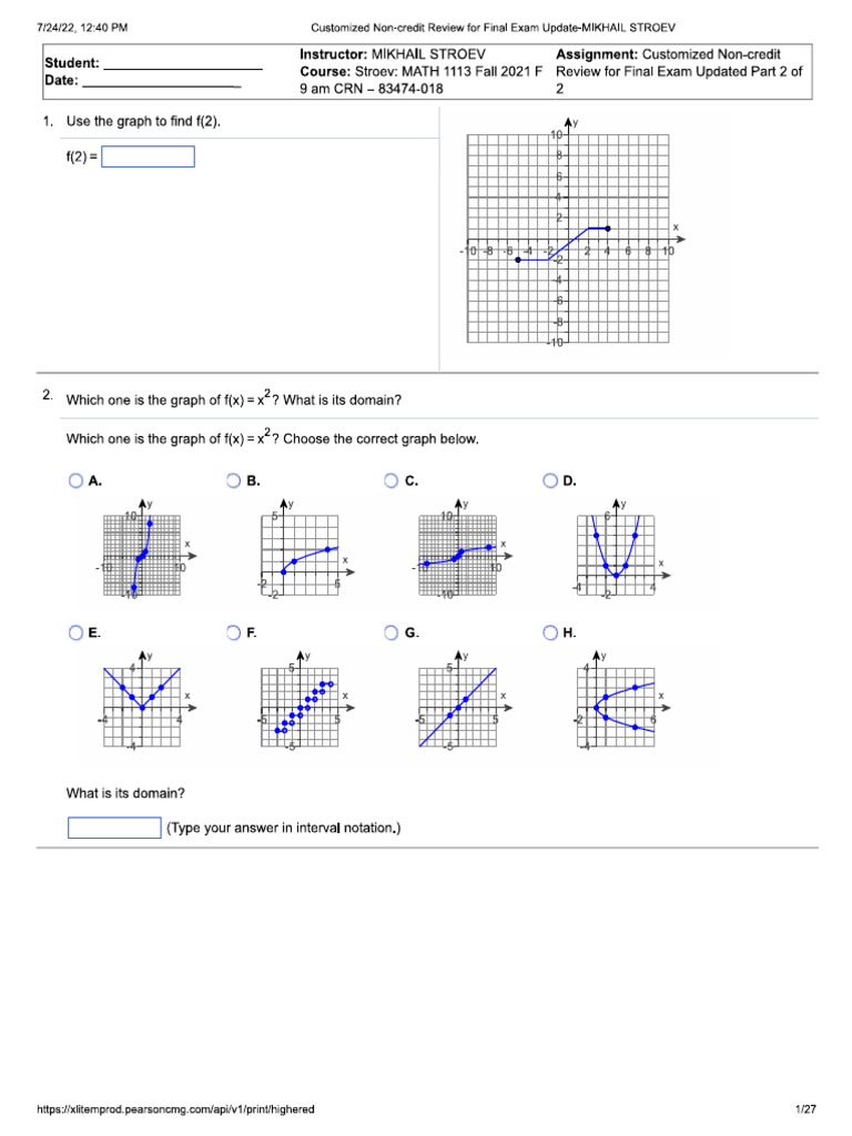 Math 1113 Test Final Review Part 2 | PDF