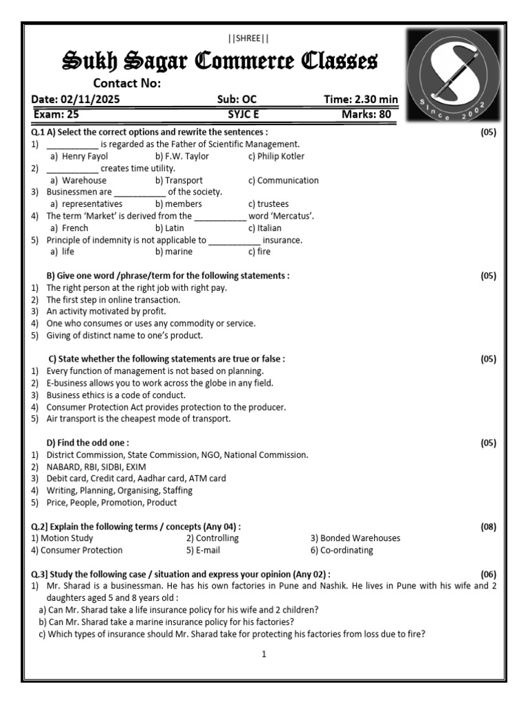 SYJC E Commerce Exam Practice Questions | PDF | Payments | Marketing