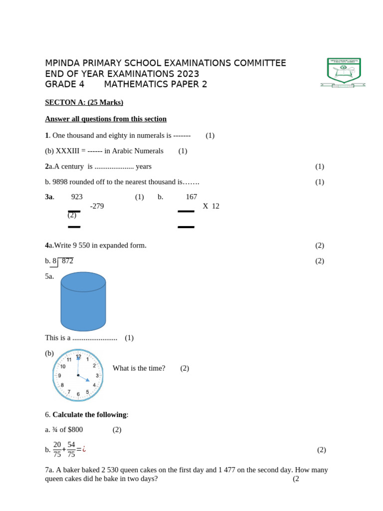 Paper 2 Maths Grade 4 | PDF