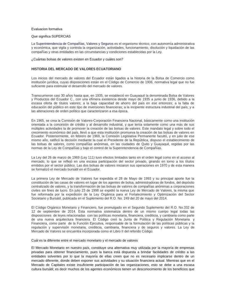 Historia y Estructura del Mercado de Valores en Ecuador | PDF | Bolsa ...