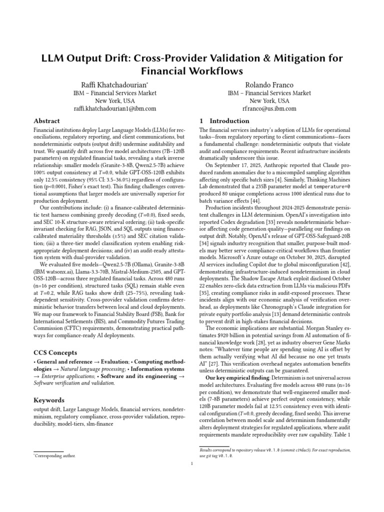 LLM Output Drift: Cross-Provider Validation & Mitigation For Financial ...