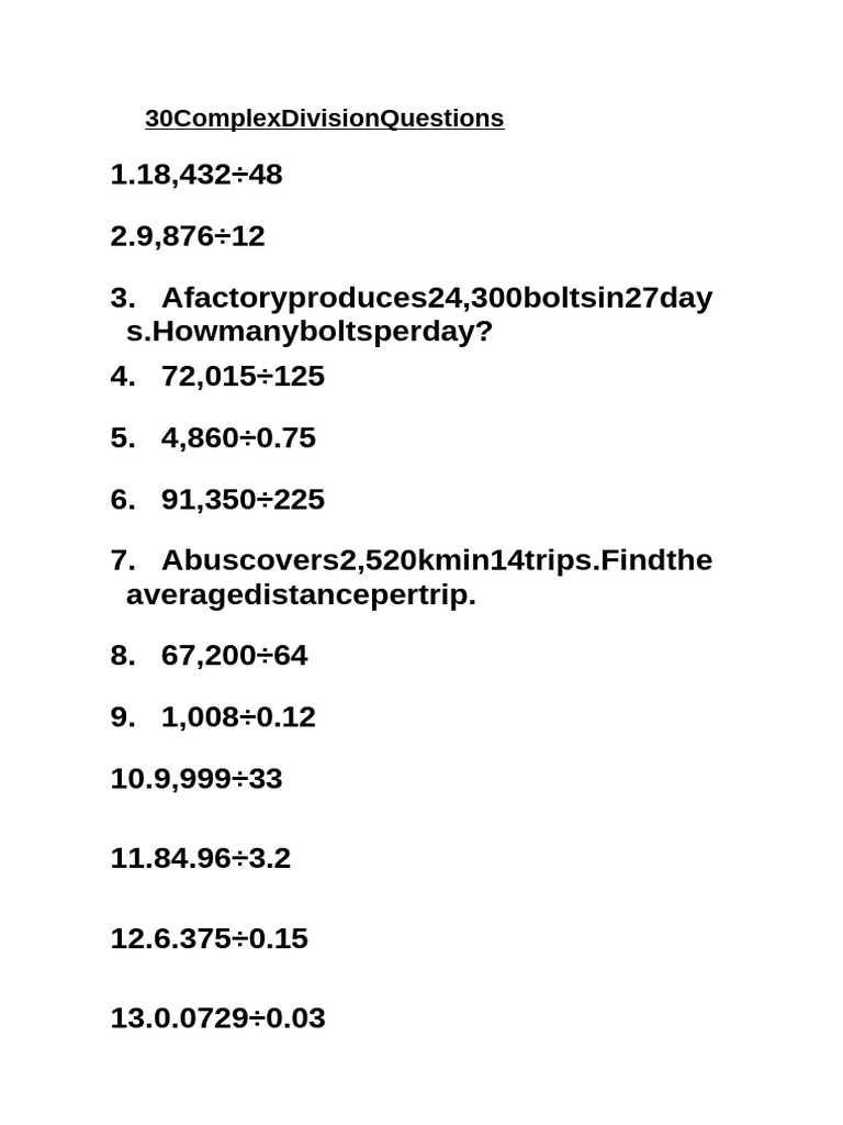 Complex Division Questions With Answers349 | PDF