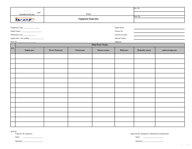 Equipment Inspection Form Template | PDF