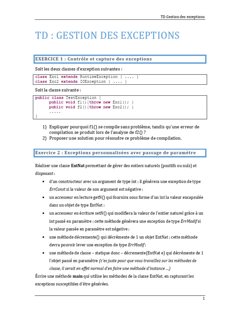 Gestion des exceptions en Java | PDF | Programmation informatique ...