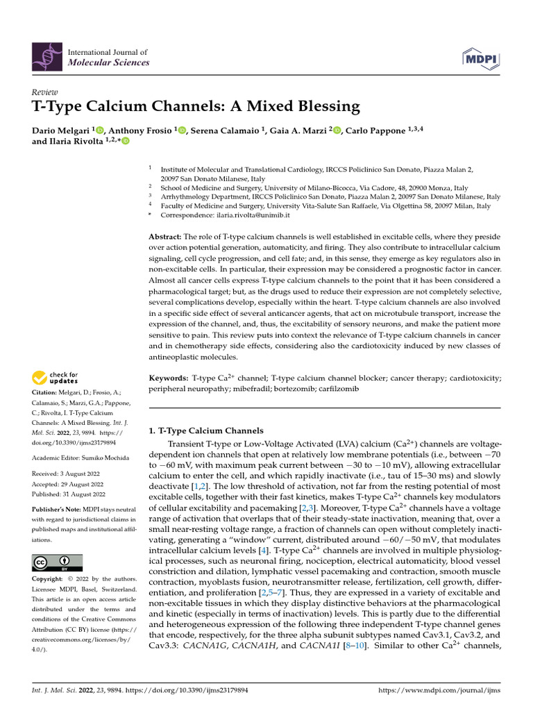 T-Type Calcium Channels in Cancer Therapy | PDF | Proteasome | Chemotherapy