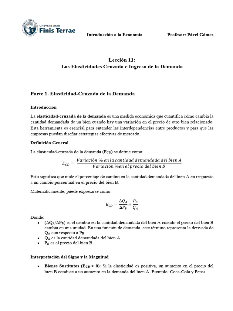 Elasticidades Cruzada e Ingreso en Demanda | PDF | Elasticidad ...