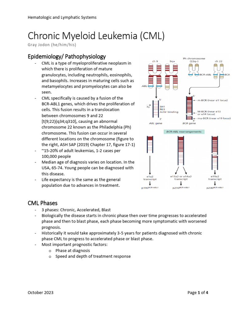 CML Handout | PDF | Leukemia | Diseases And Disorders