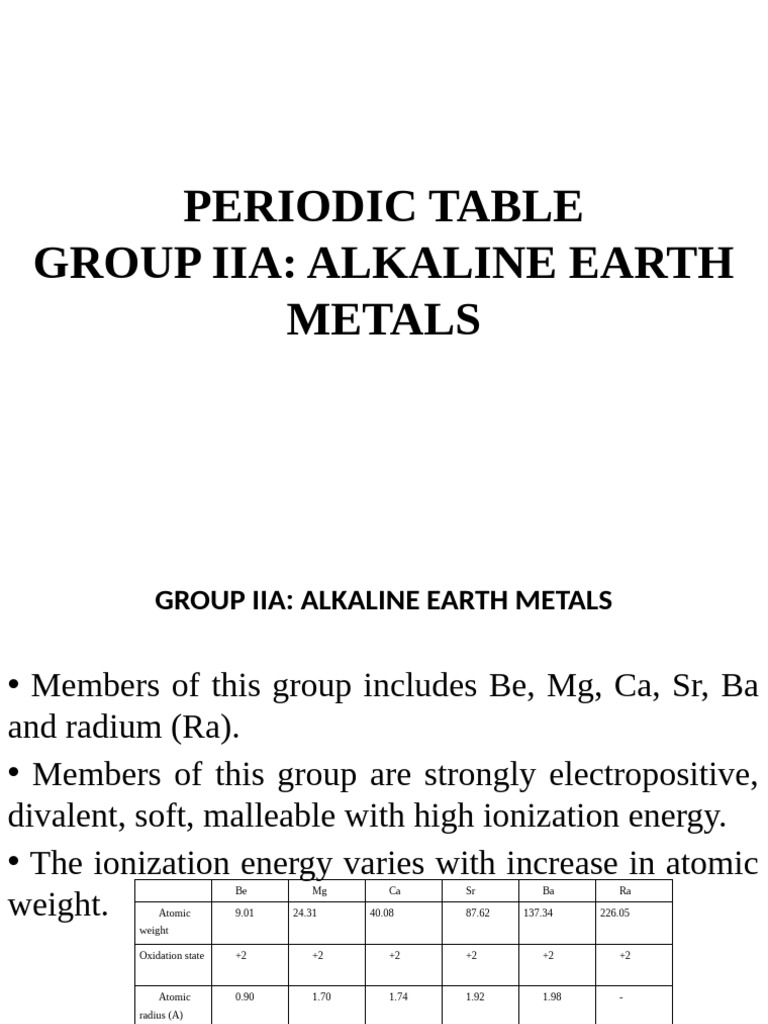 Alkaline Earth Metals Overview | PDF | Calcium | Magnesium