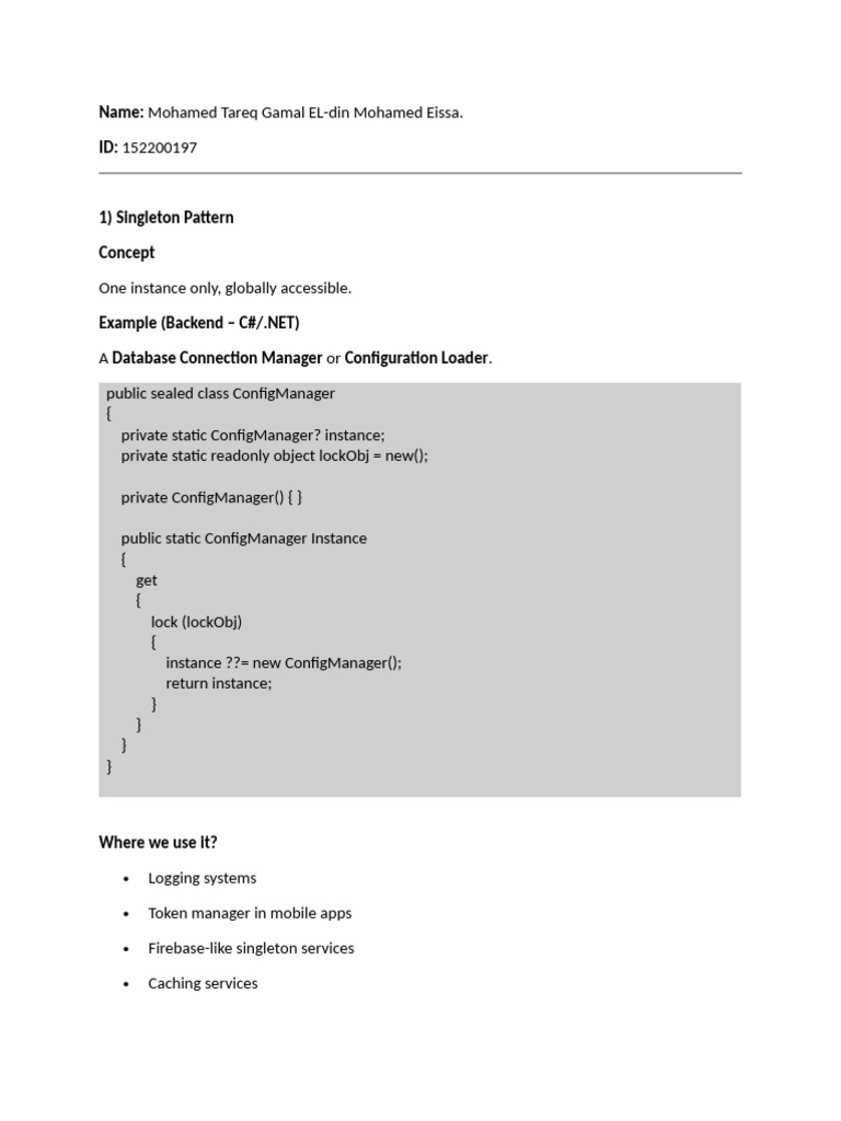 Design Patterns Mohamed Tareq | PDF | Class (Computer Programming ...