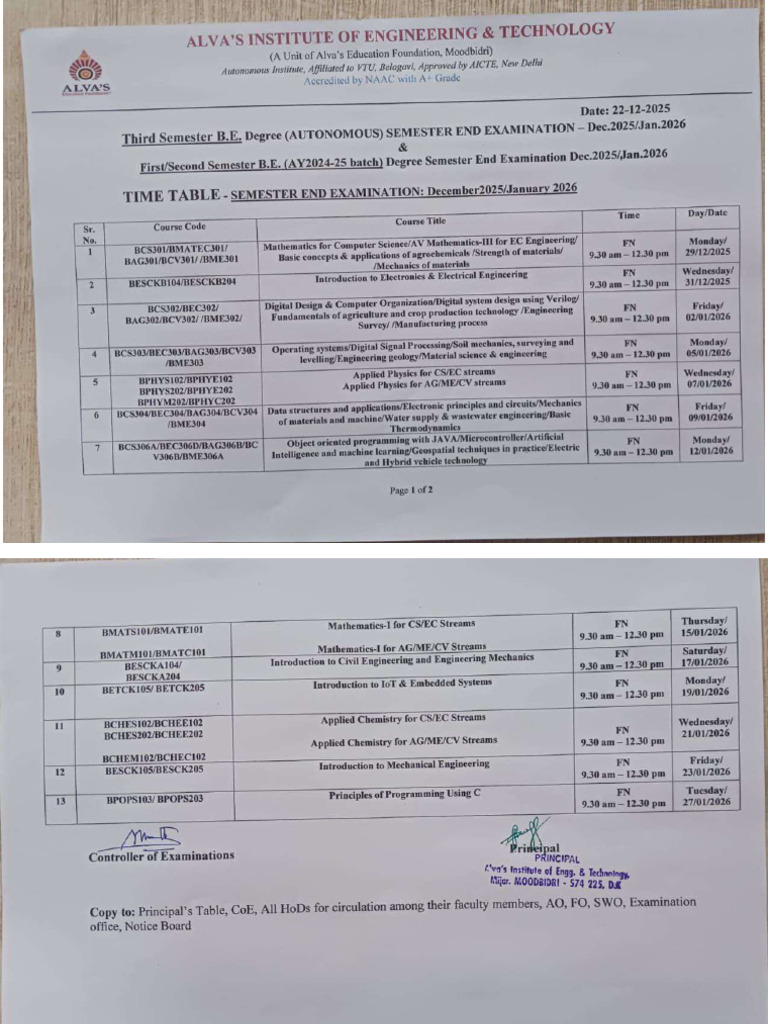 III Sem Time Table | PDF