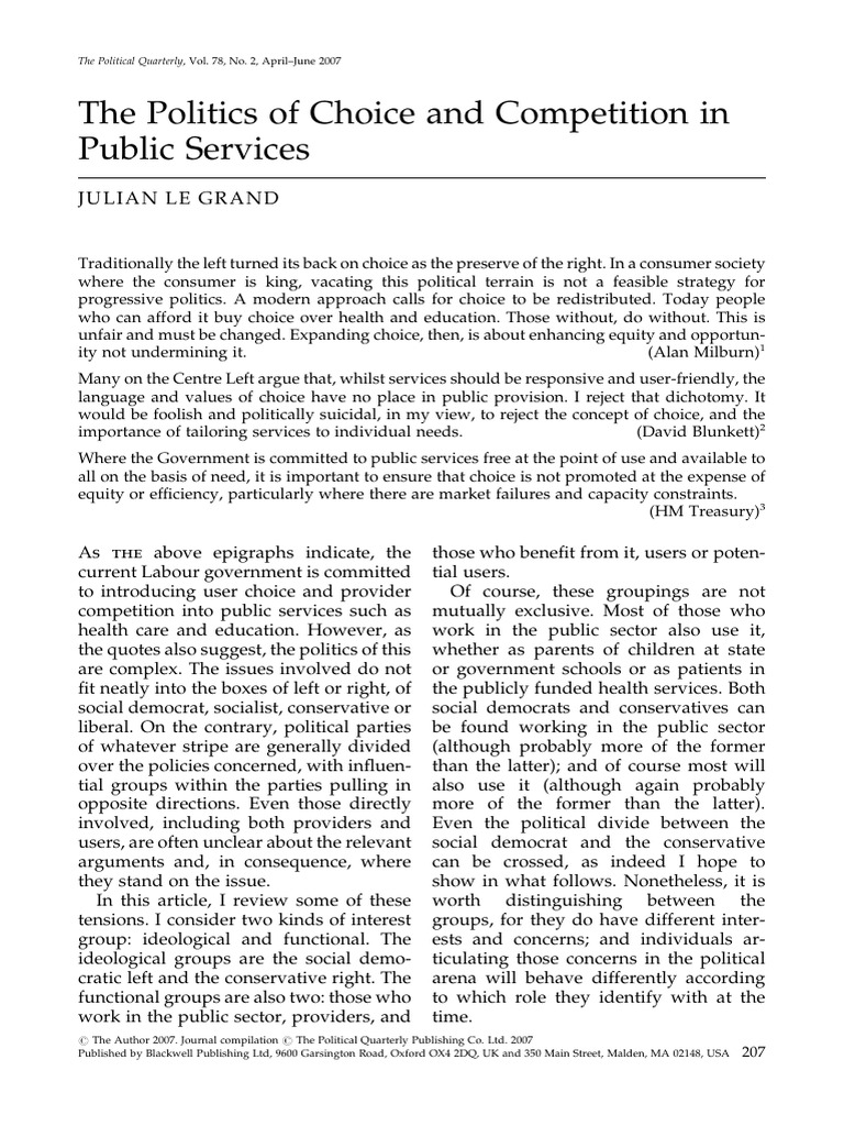The Politics of Choice and Competition in Public Services | PDF ...