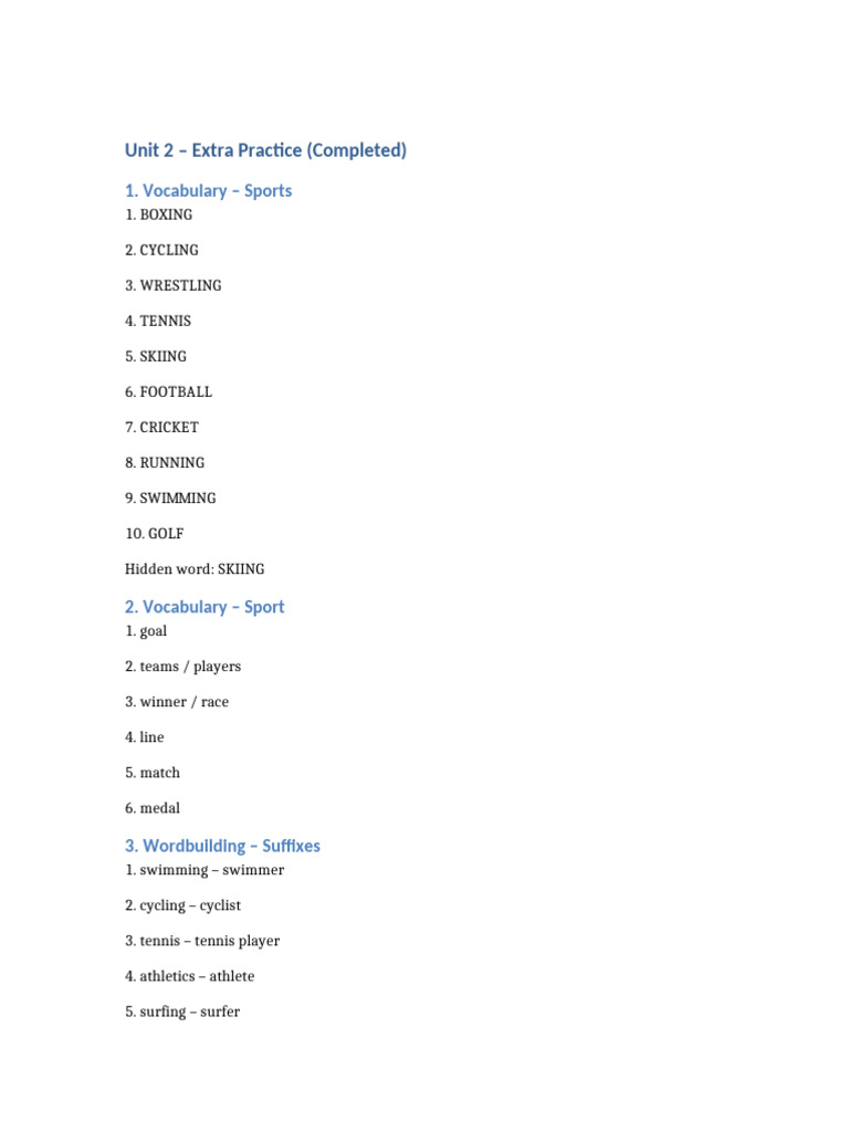 Sports Vocabulary and Grammar Practice | PDF