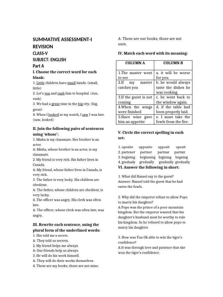Class V English Summative Assessment | PDF | Grammatical Tense | Adverb