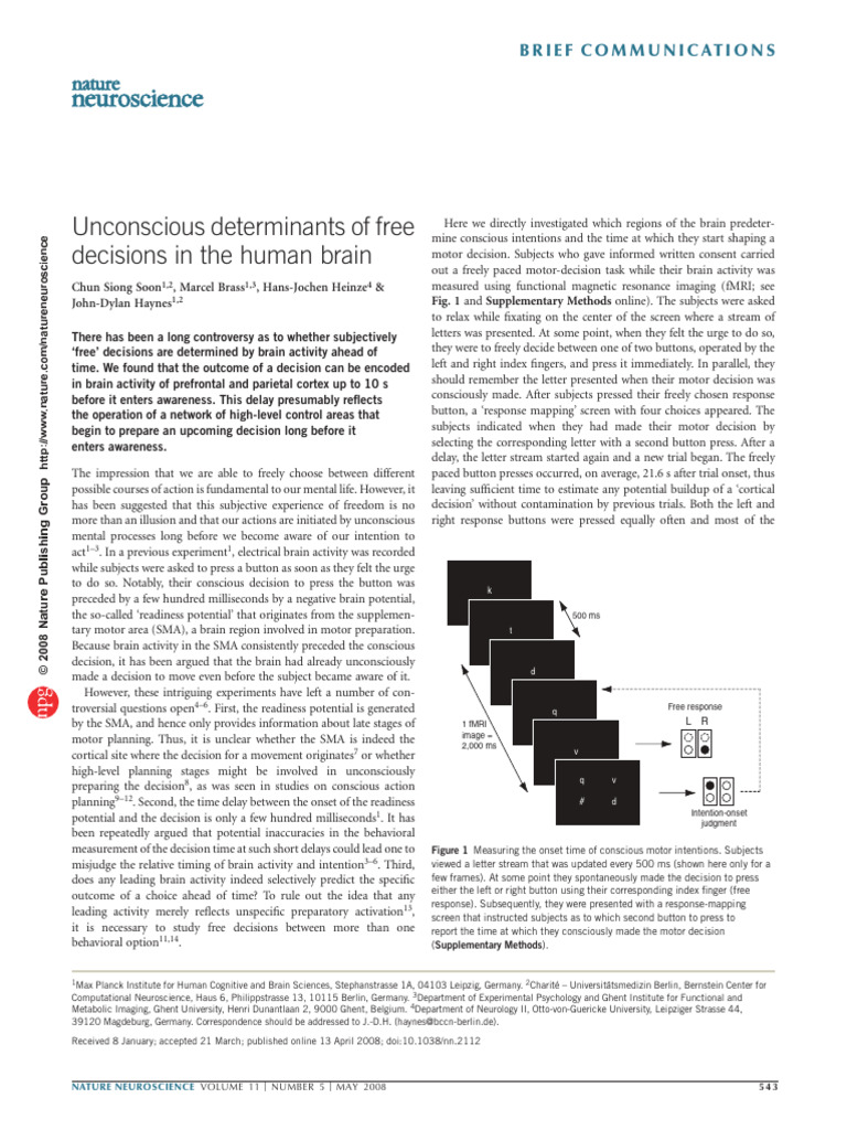 Unconscious Brain Decisions Explained | PDF | Consciousness ...