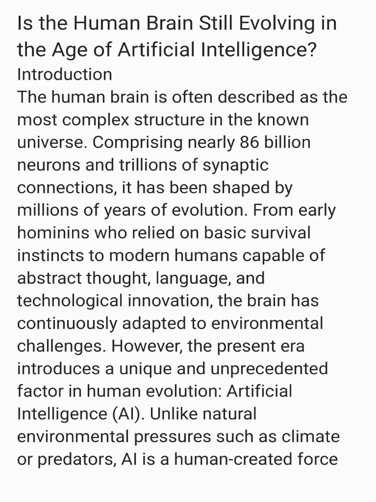 Is Human Brain Still Evolving in the Age of Artificial Intelligence | PDF