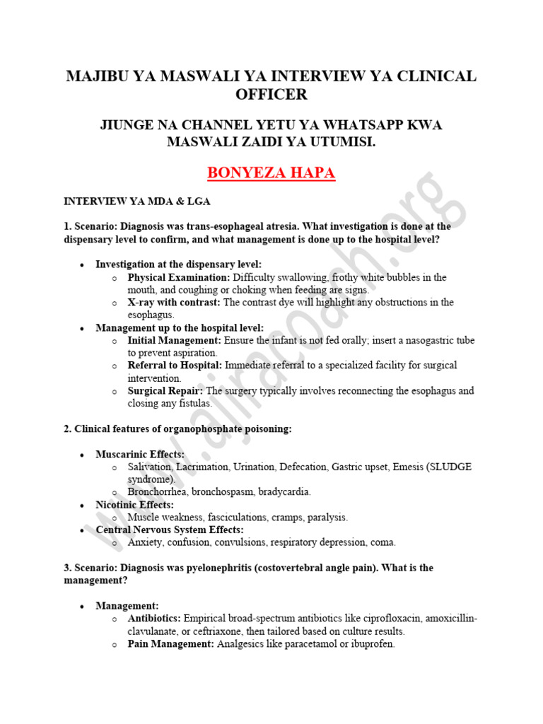 Clinical Officer Interview Questions Guide | PDF | Infection | Medical ...
