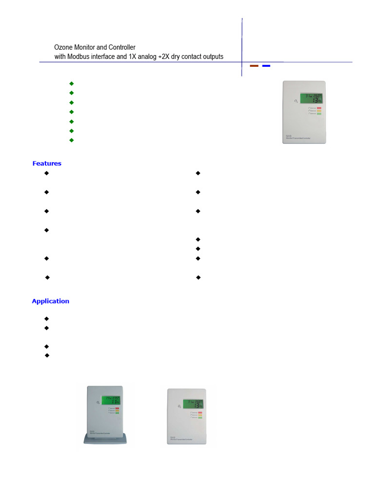 G09 O3 B Monitor&Controller Datasheet ShowRange | PDF | Ozone | Sensor