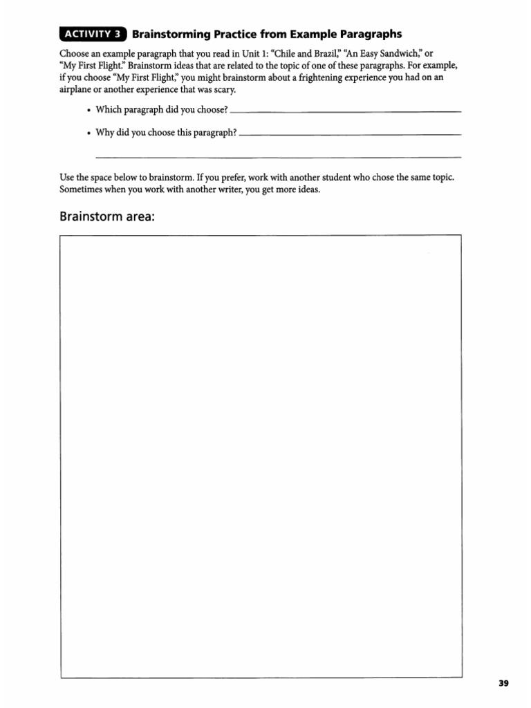 Unit 2 Developing Ideas for Writing a Paragraph (Pp.39-42) | PDF